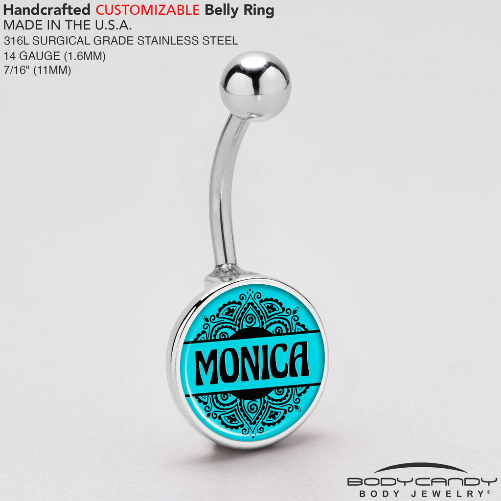 BodyCandy BodyCandy Custom Teal Mandala Personalized Name Belly Ring — alternate view