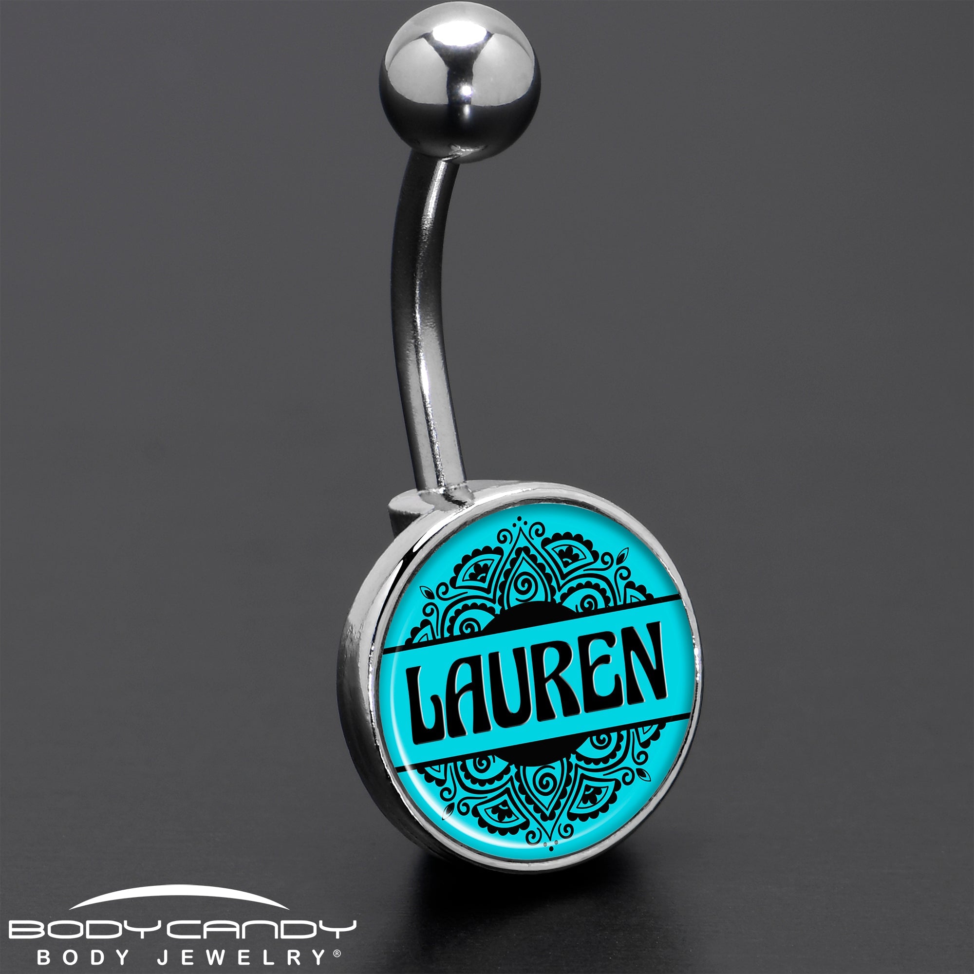 BodyCandy BodyCandy Custom Teal Mandala Personalized Name Belly Ring — color variant