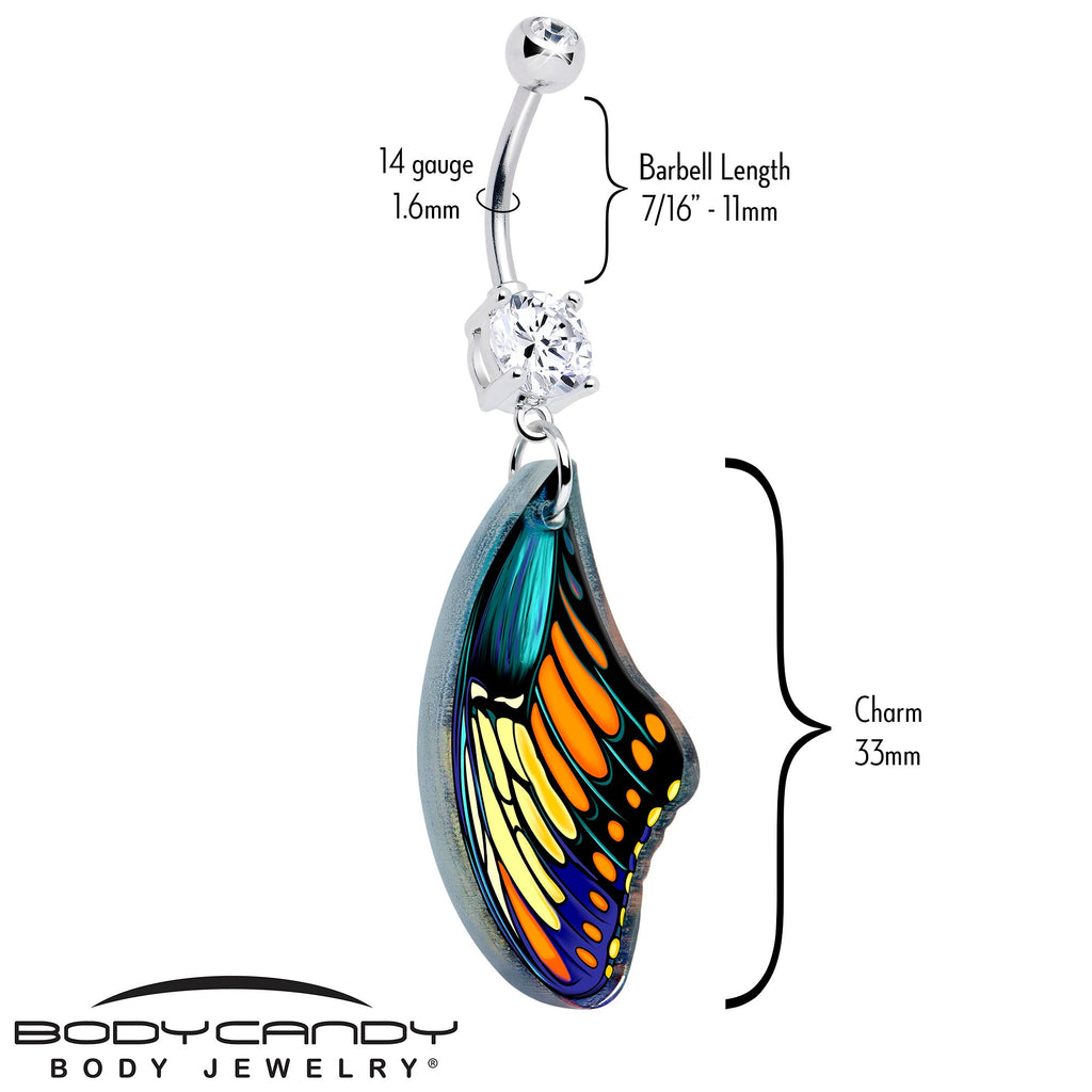 BodyCandy Double Gem Butterfly Wing Dangle Belly Ring by Onyx O — detail close-up