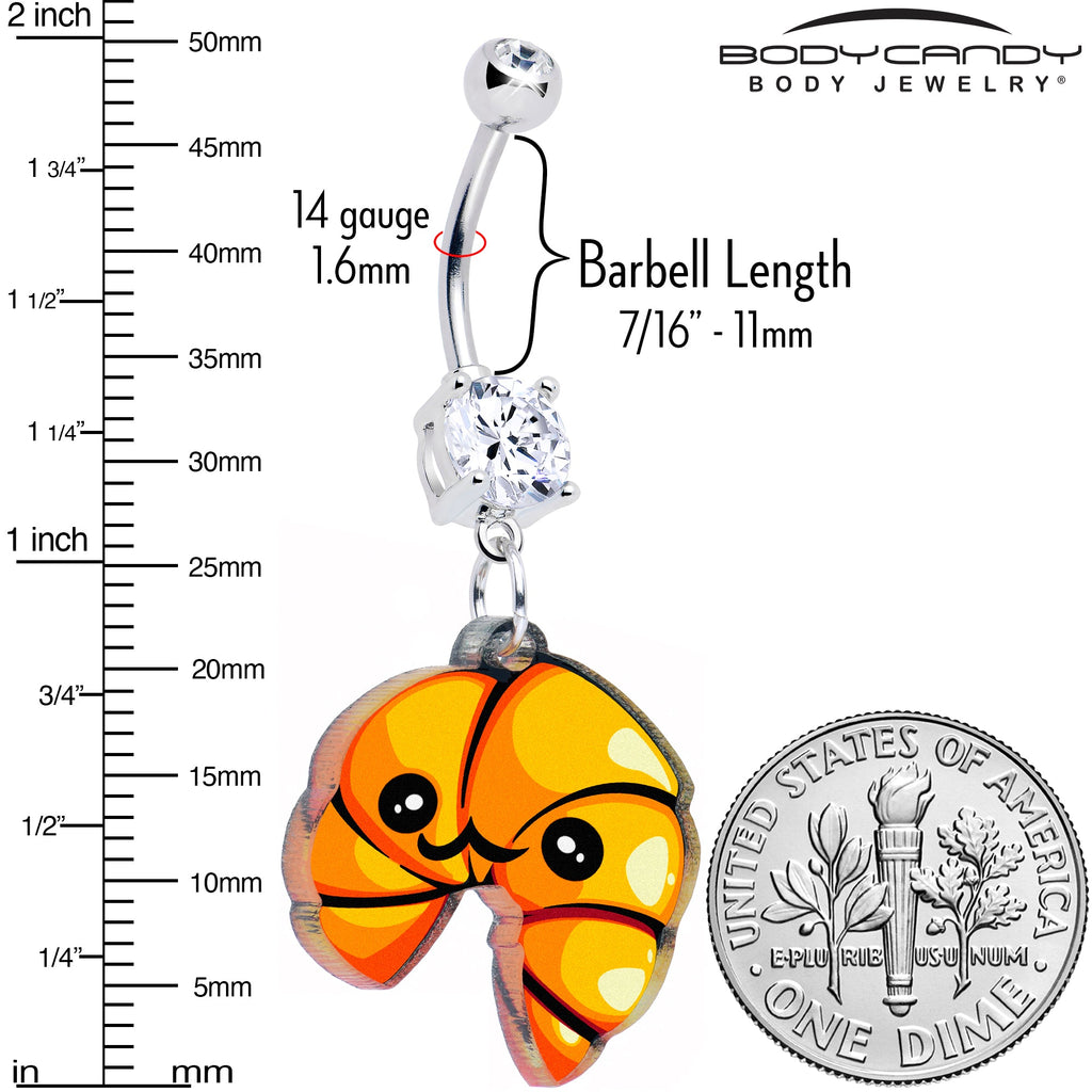 BodyCandy Acrylicious Quaso Croissant Dangle Belly Ring by Onyx O — detail close-up
