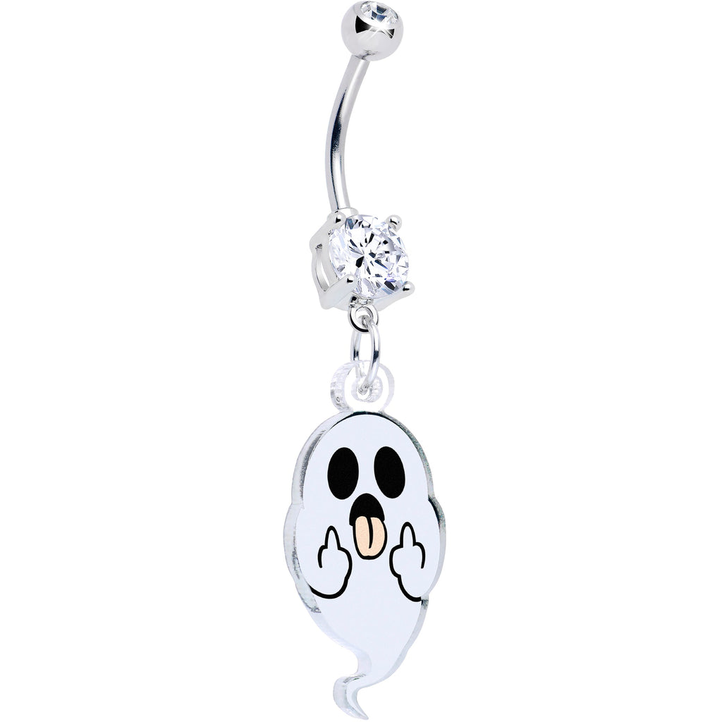 BodyCandy Acrylicious Sassy Spirit Middle Finger Ghost Dangle Belly Ring by Onyx O — main product shot