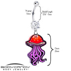 Double Gem Mushroom Jellyfish Dangle Belly Ring by Onyx O
