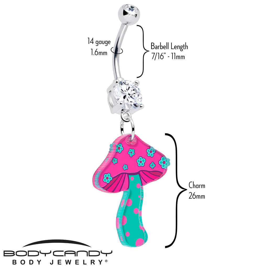 BodyCandy Double Gem Funky Floral Mushroom Dangle Belly Ring by Onyx O — detail close-up