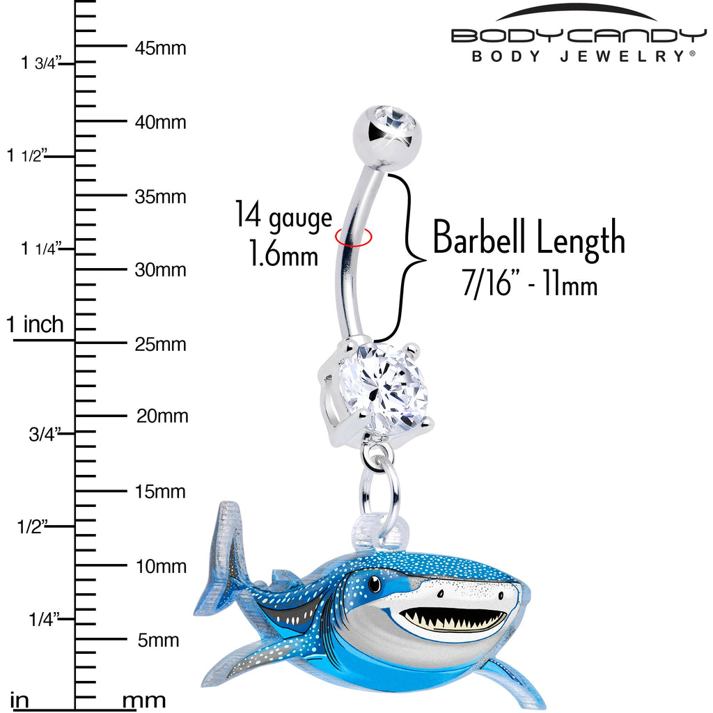 BodyCandy Acrylicious Attack Swimming Shark Dangle Belly Ring by Onyx O — detail close-up