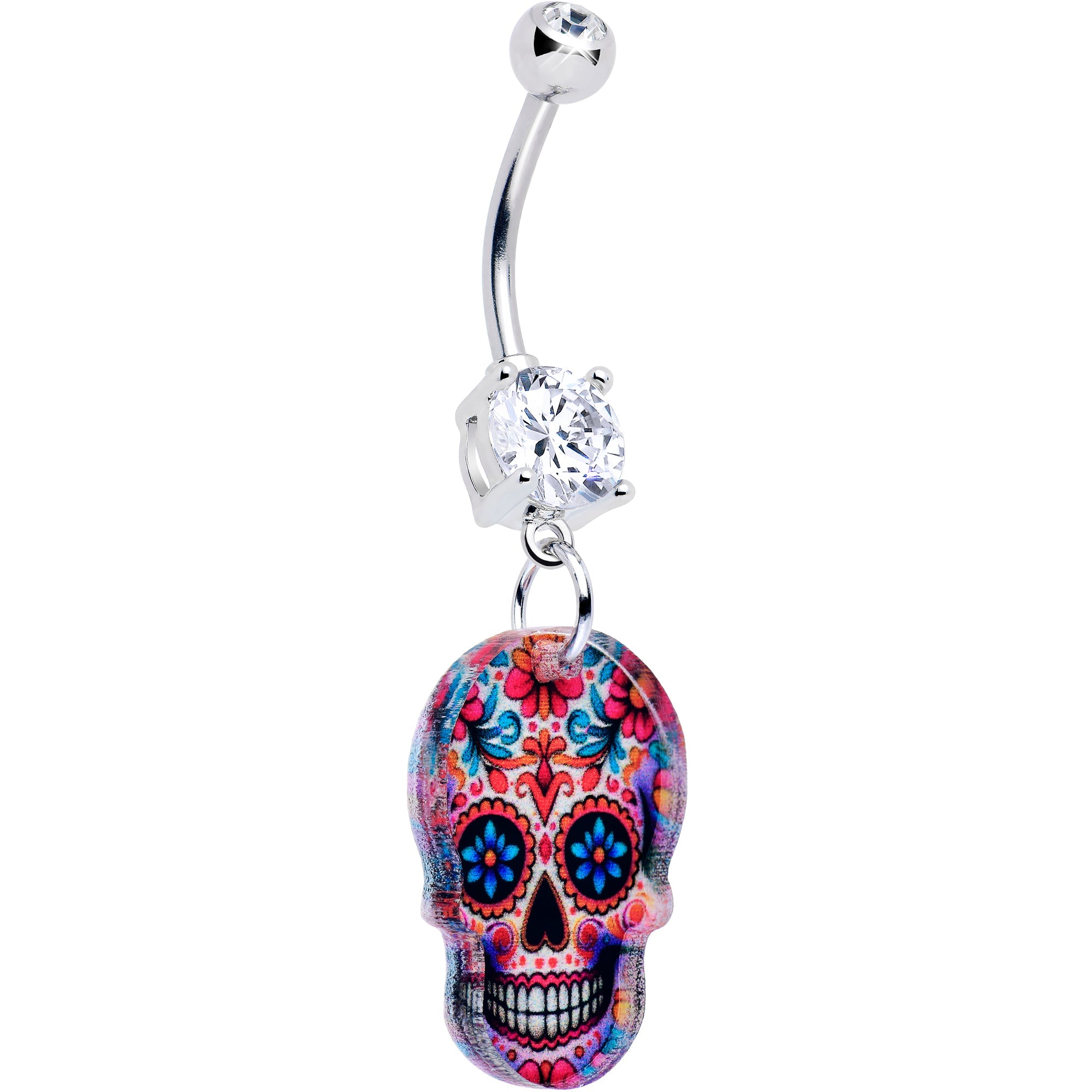 BodyCandy Acrylicious Happy Sugar Skull Dangle Belly Ring — lifestyle context