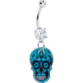 BodyCandy Acrylicious Shades of Aqua Sugar Skull Dangle Belly Ring — main product shot