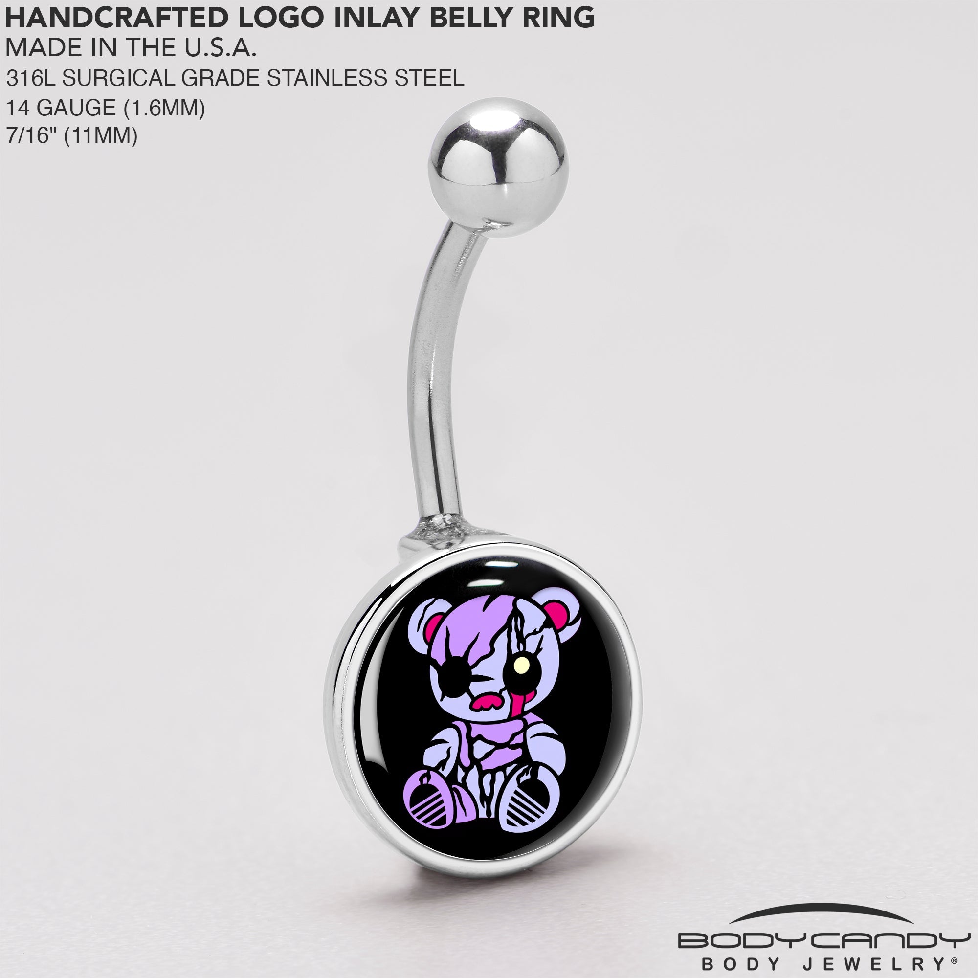 BodyCandy Attitude Teddy Bear Belly Ring by Onyx O — back view