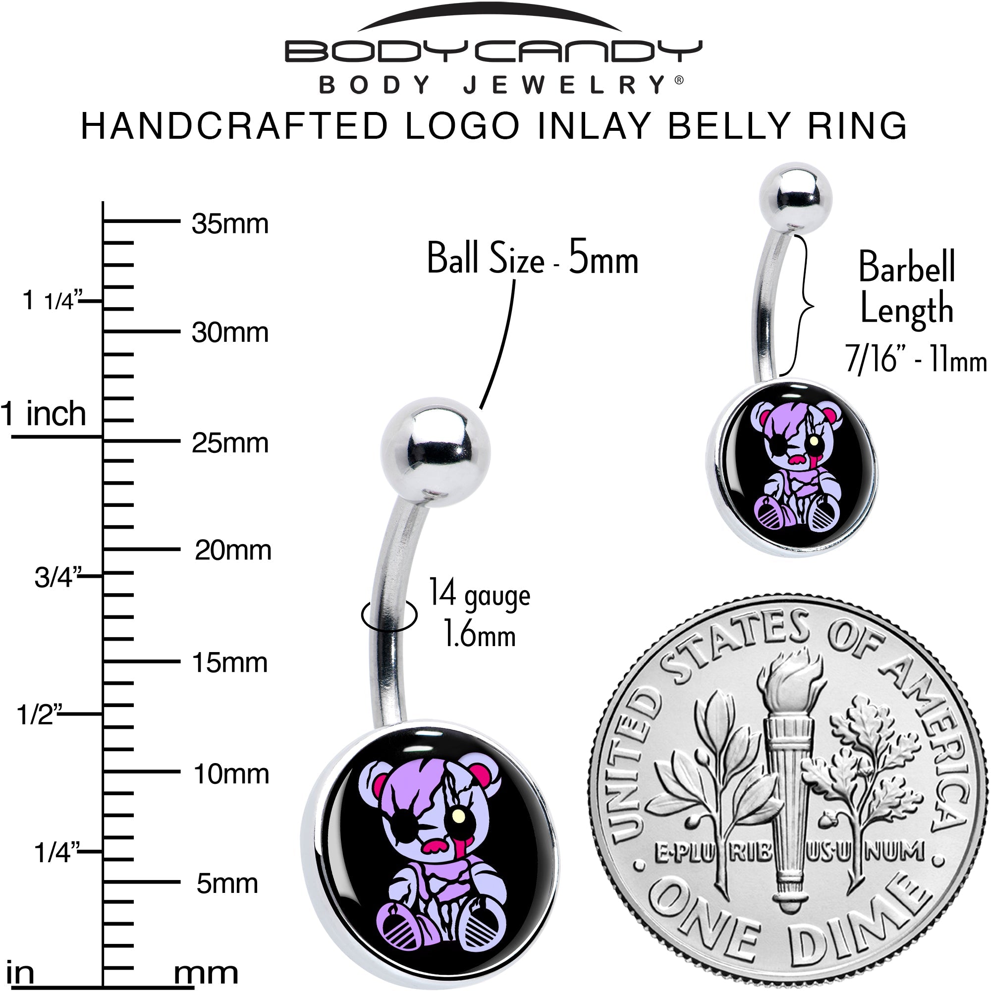 BodyCandy Attitude Teddy Bear Belly Ring by Onyx O — alternative angle