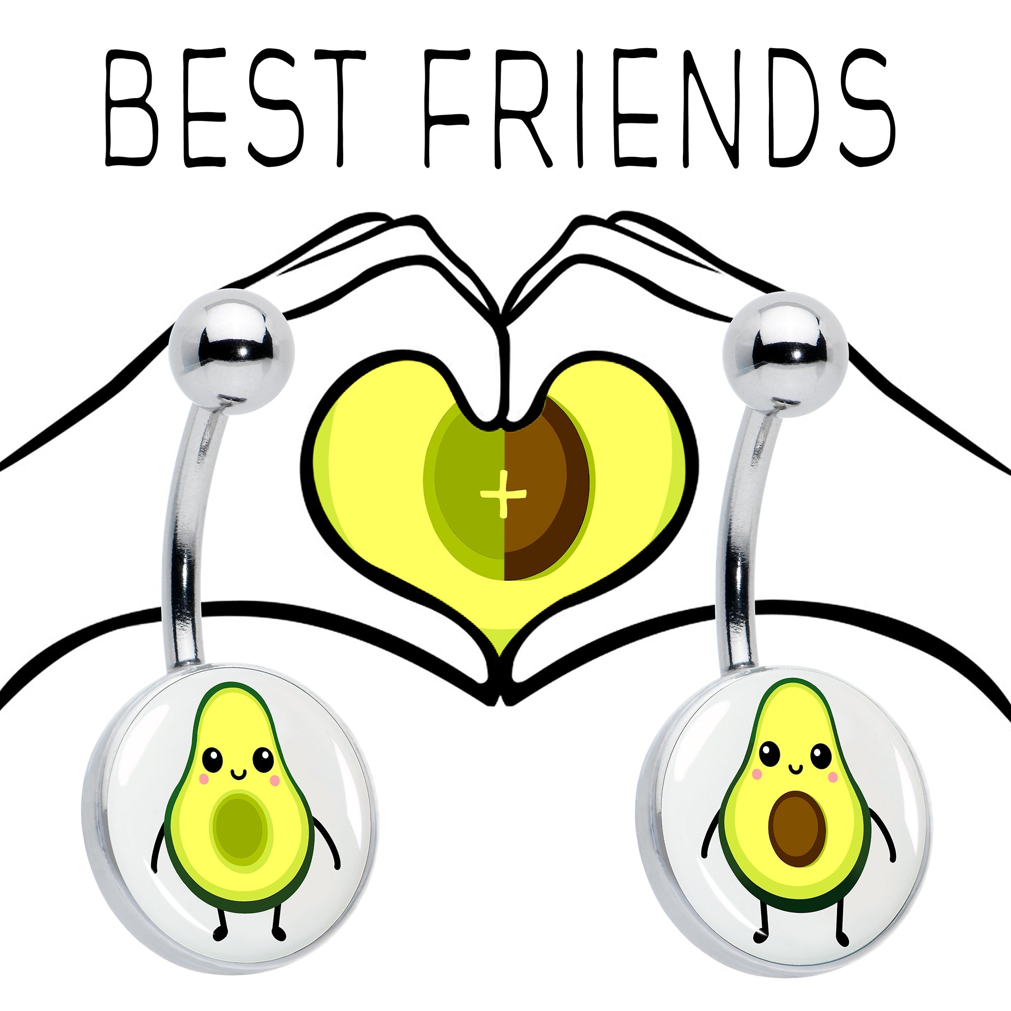BodyCandy Avocado Oh BFF Set of 2 Belly Rings by Onyx O — detail close-up