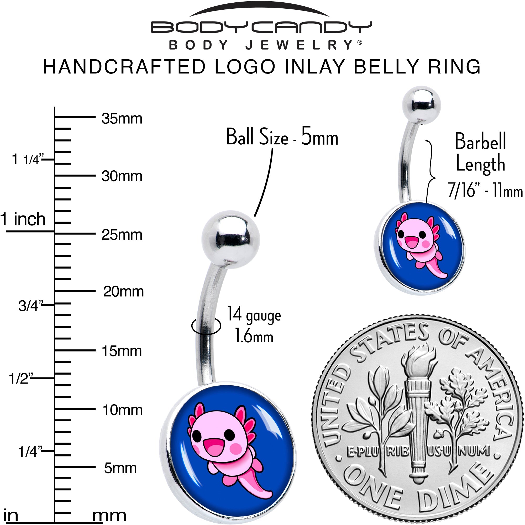 BodyCandy Adorable Axolotl Belly Ring by Onyx O — alternative angle