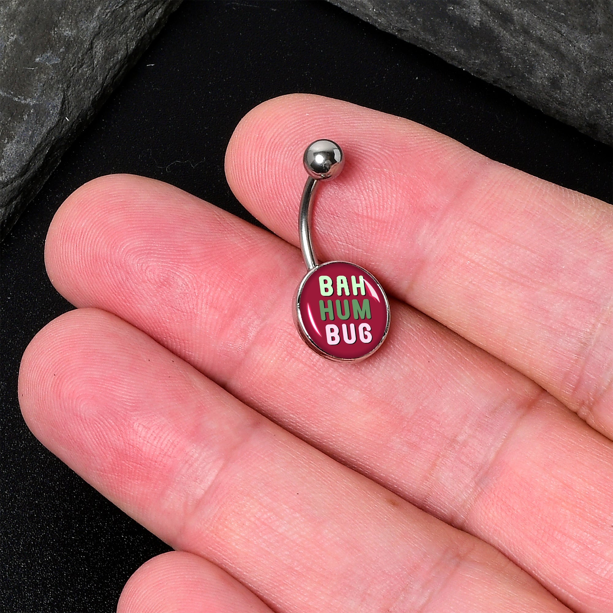 BodyCandy Bah Humbug Holiday Grouch Belly Ring by Onyx O — detail close-up