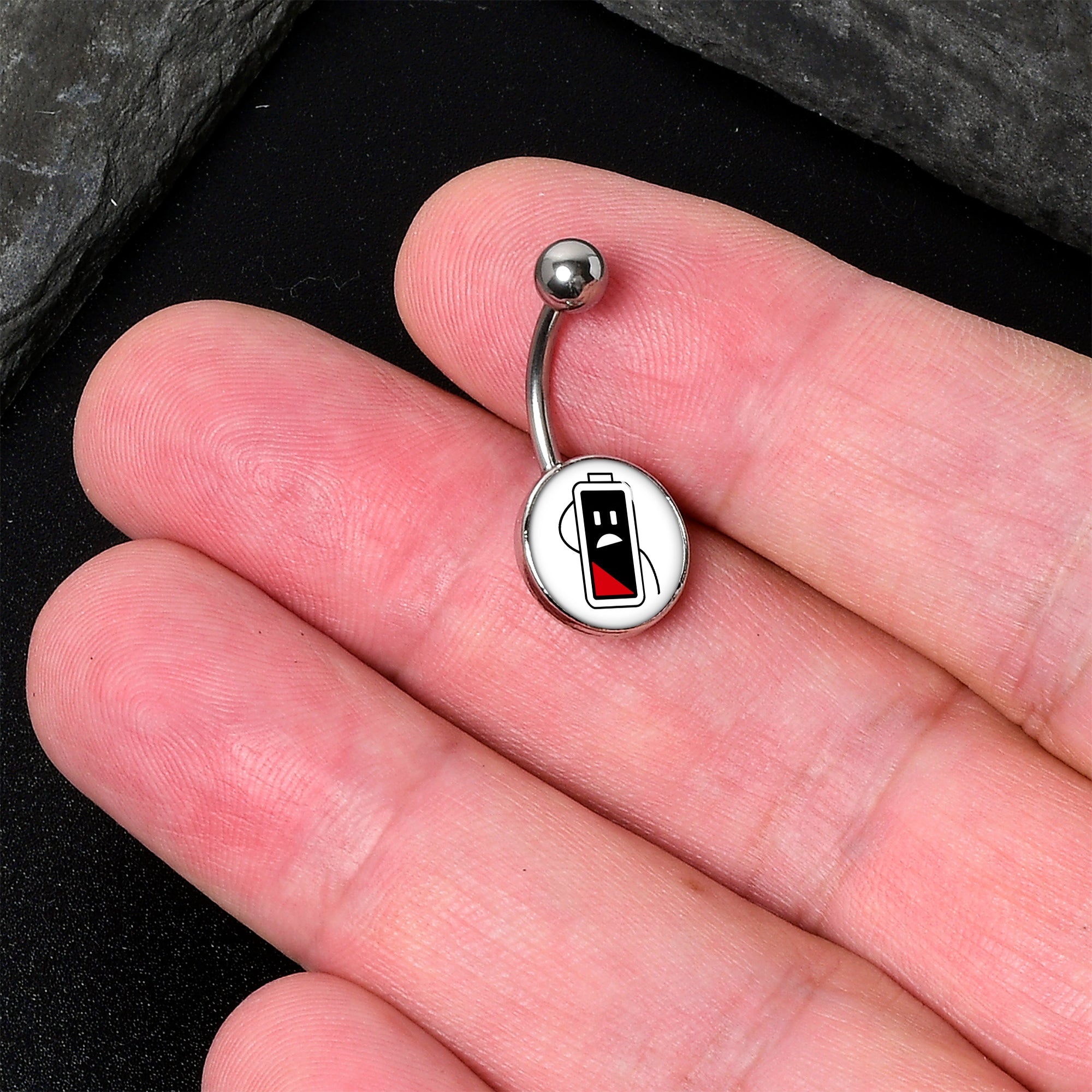BodyCandy Battery Empty Belly Ring by Onyx O — detail close-up