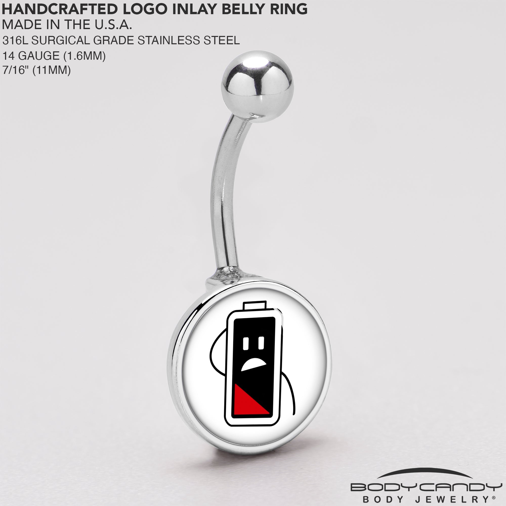 BodyCandy Battery Empty Belly Ring by Onyx O — back view
