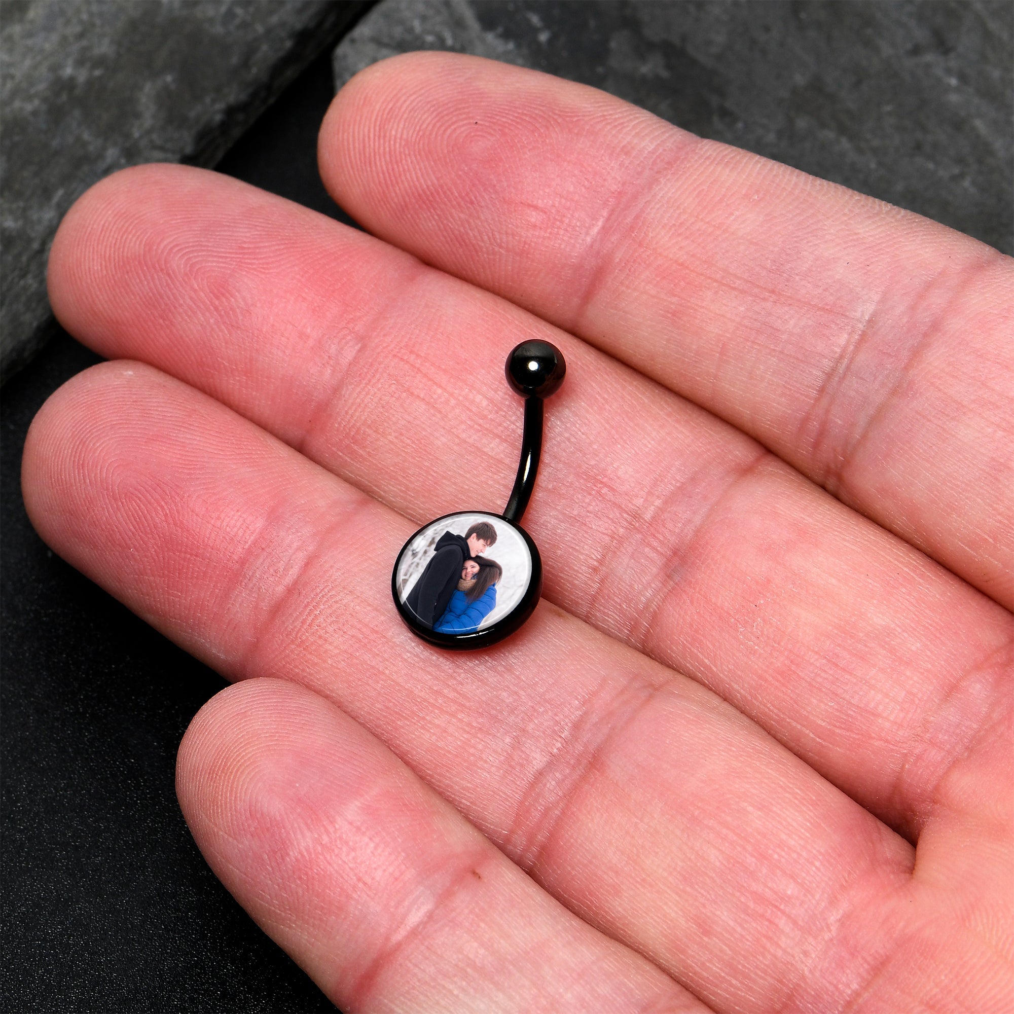 BodyCandy Black Anodized Titanium Custom Photo Belly Ring — back view