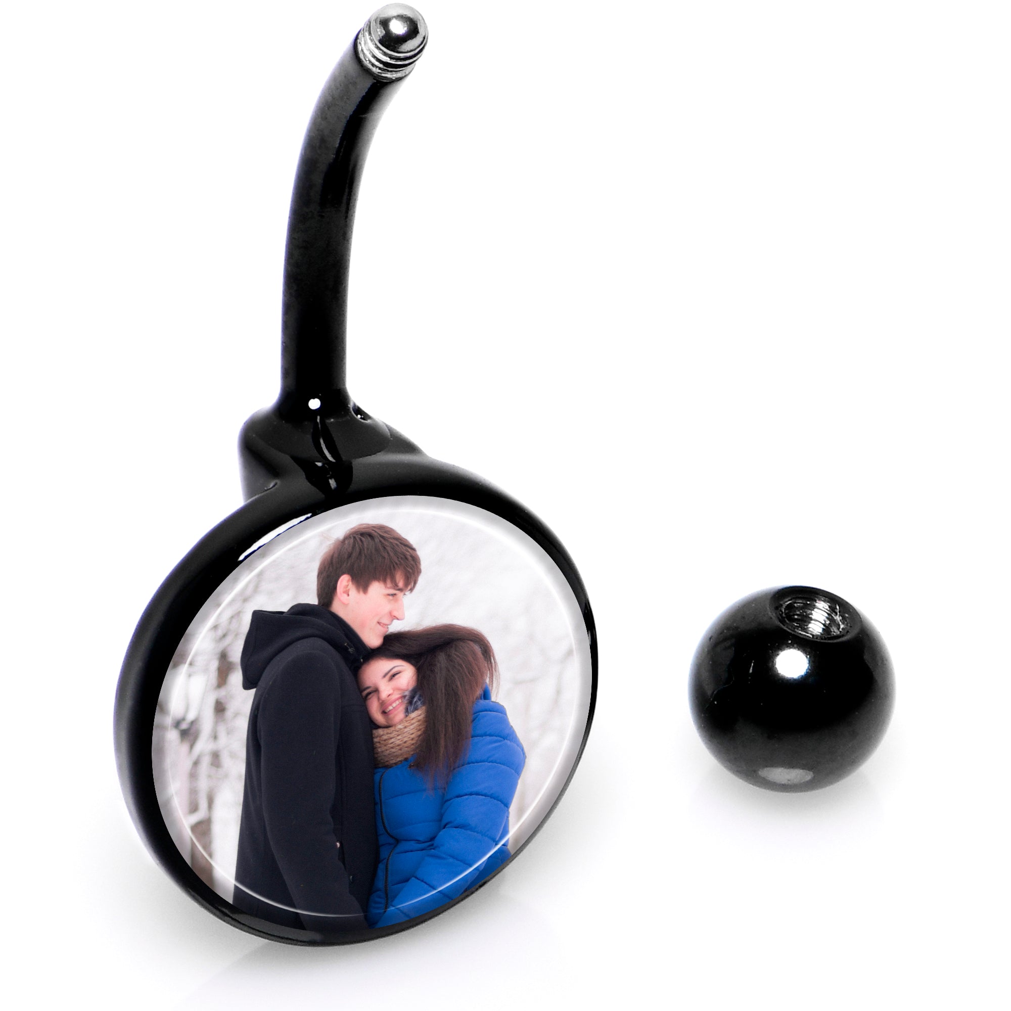 BodyCandy Black Anodized Titanium Custom Photo Belly Ring — in-use photo