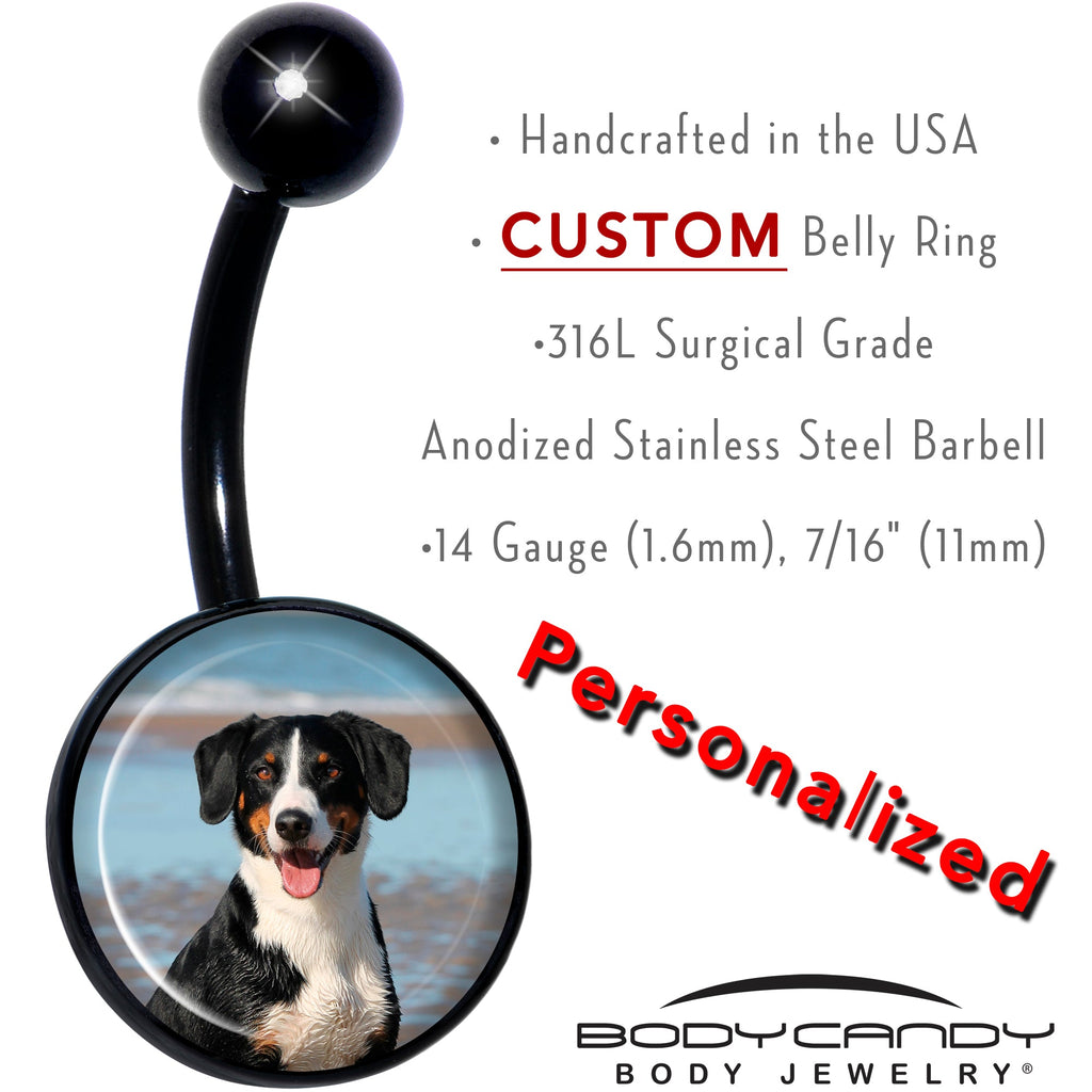 BodyCandy Black Anodized Titanium Custom Photo Belly Ring — main product shot