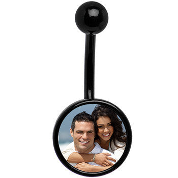 BodyCandy Black Anodized Titanium Custom Photo Belly Ring — lifestyle context