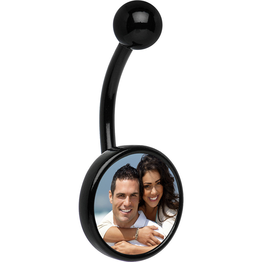 BodyCandy Black Anodized Titanium Custom Photo Belly Ring — detail close-up