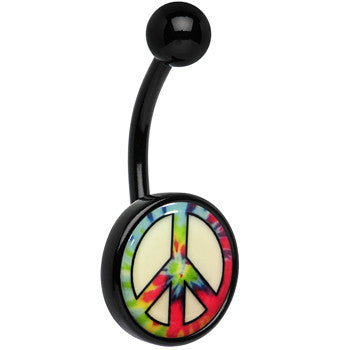 BodyCandy Glow in the Dark Titanium Tie Dyed Peace Sign Belly Ring — alternative angle