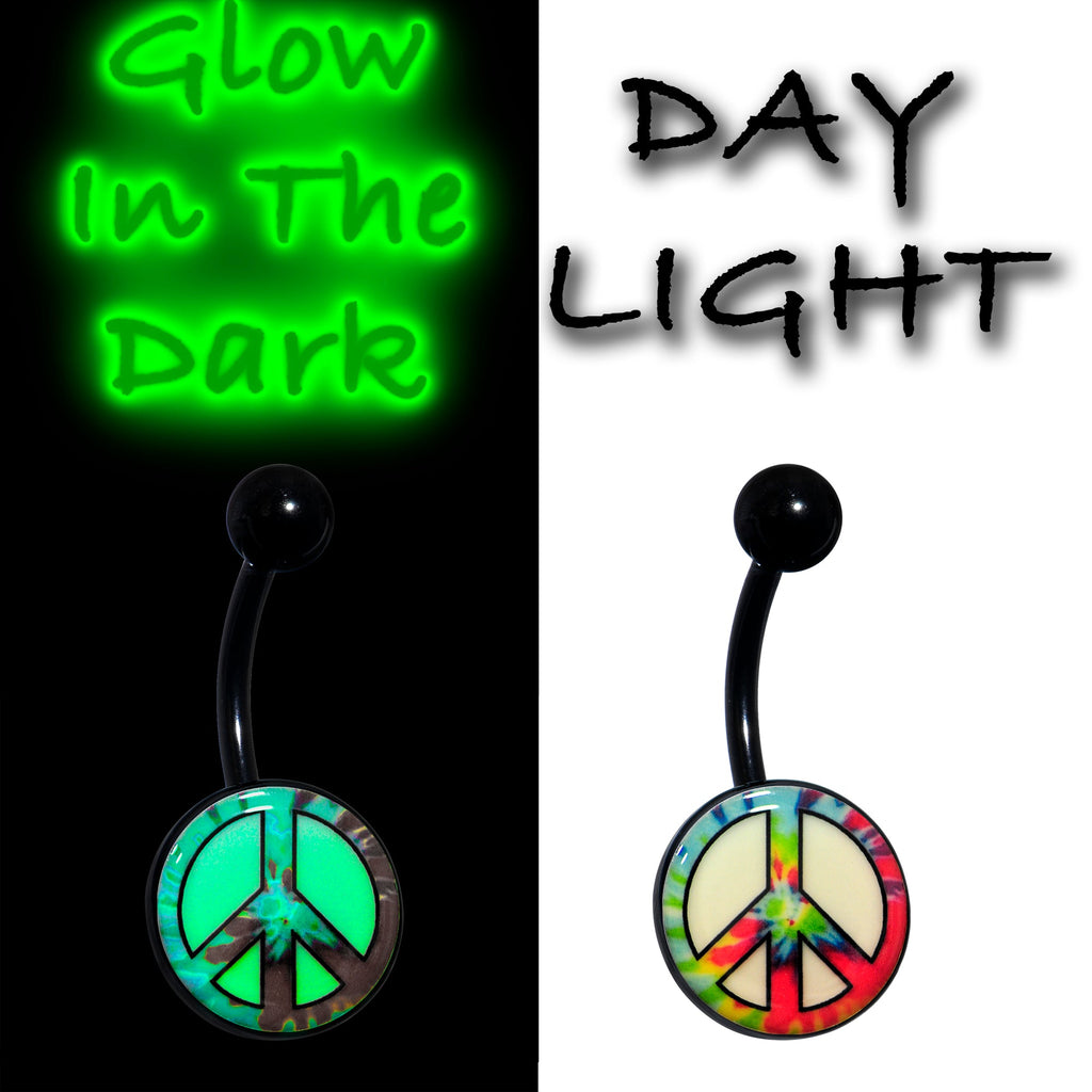 BodyCandy Glow in the Dark Titanium Tie Dyed Peace Sign Belly Ring — back view