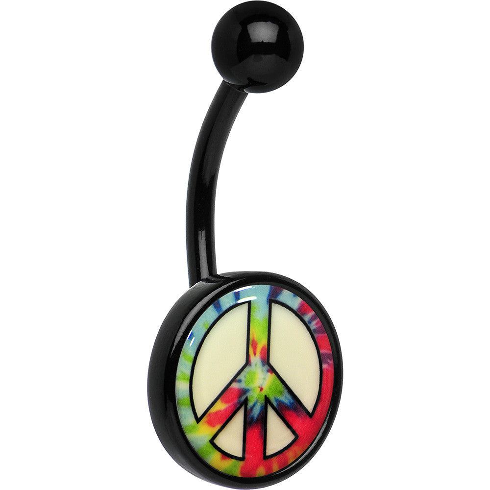 BodyCandy Glow in the Dark Titanium Tie Dyed Peace Sign Belly Ring — lifestyle context