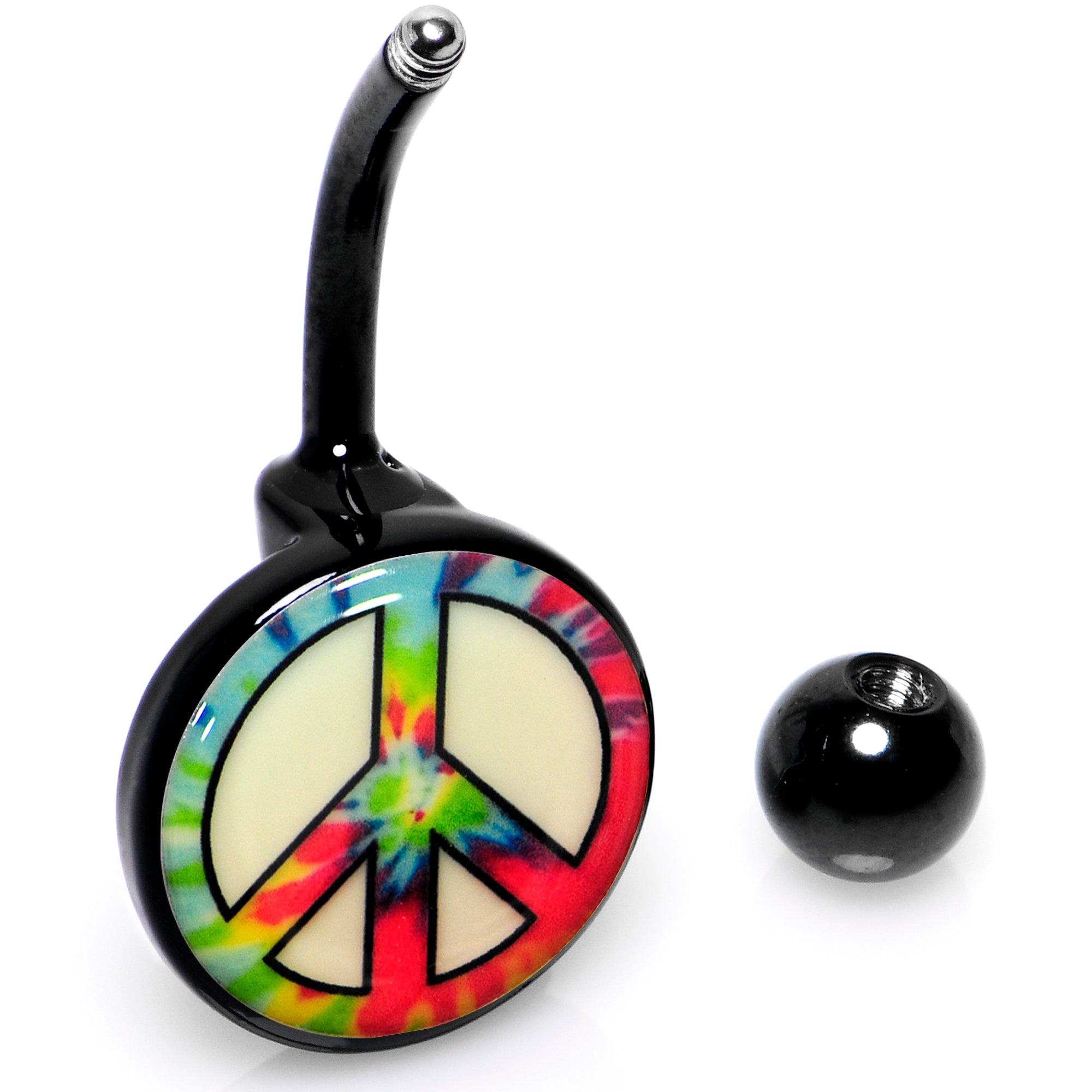 BodyCandy Glow in the Dark Titanium Tie Dyed Peace Sign Belly Ring — fabric or material detail