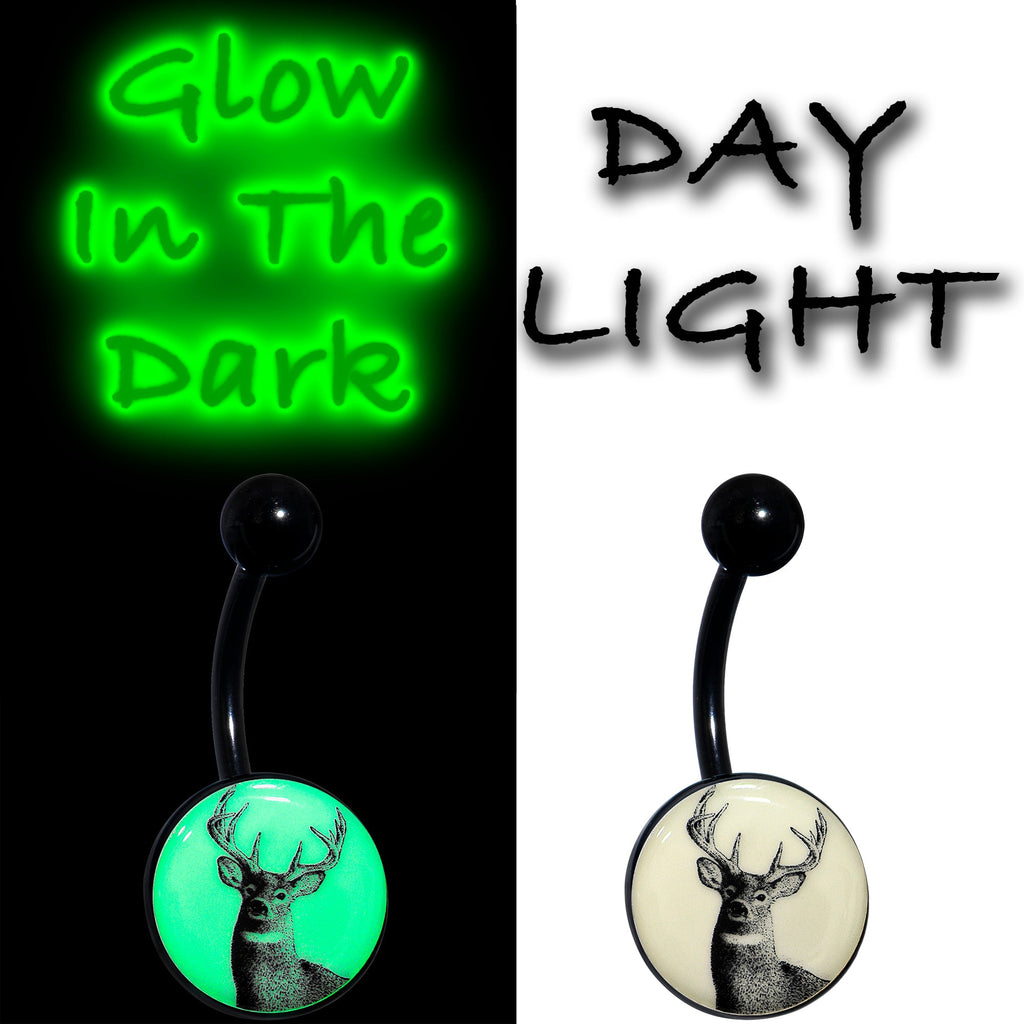 BodyCandy Glow in the Dark Titanium Deer Buck Belly Ring — side view