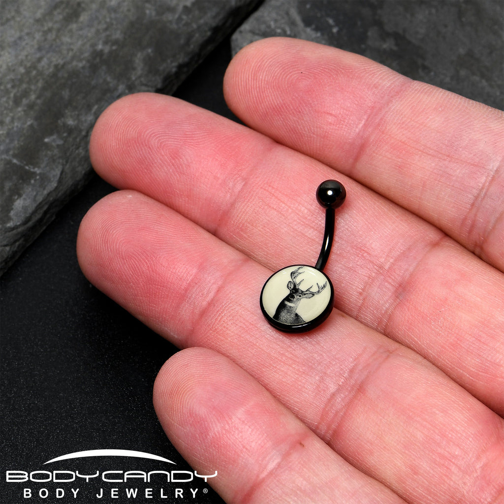 BodyCandy Glow in the Dark Titanium Deer Buck Belly Ring — back view