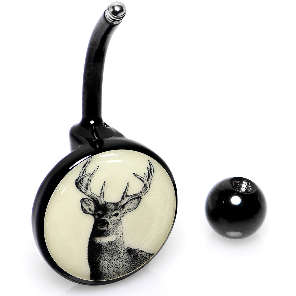 BodyCandy Glow in the Dark Titanium Deer Buck Belly Ring — in-use photo