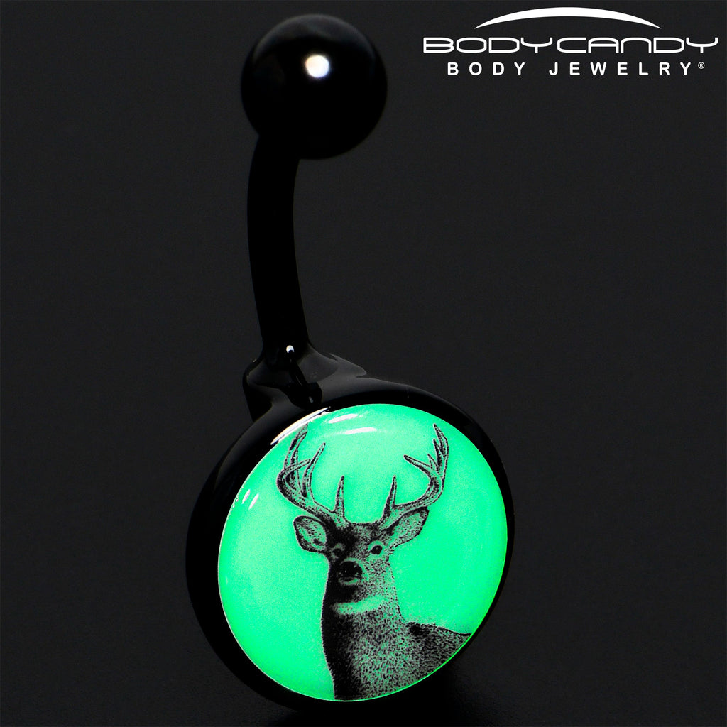BodyCandy Glow in the Dark Titanium Deer Buck Belly Ring — detail close-up