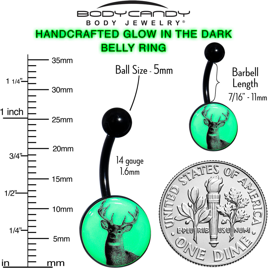 BodyCandy Glow in the Dark Titanium Deer Buck Belly Ring — color detail