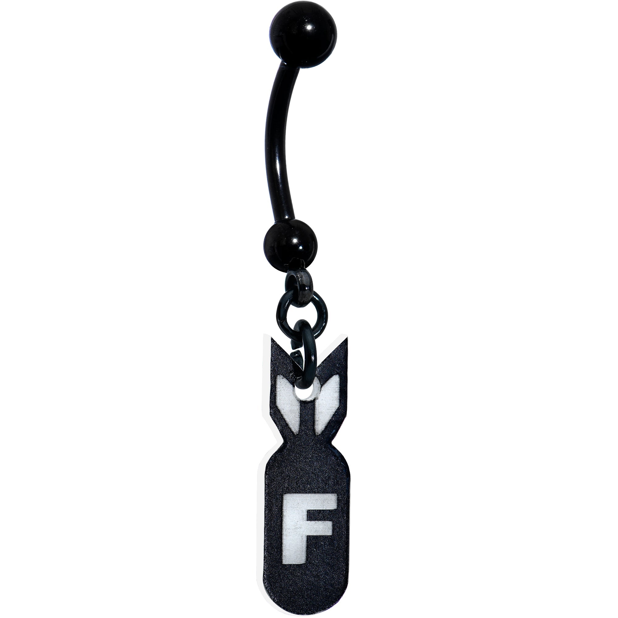 BodyCandy Black Glow in the Dark F Bomb Dangle Belly Ring — lifestyle context