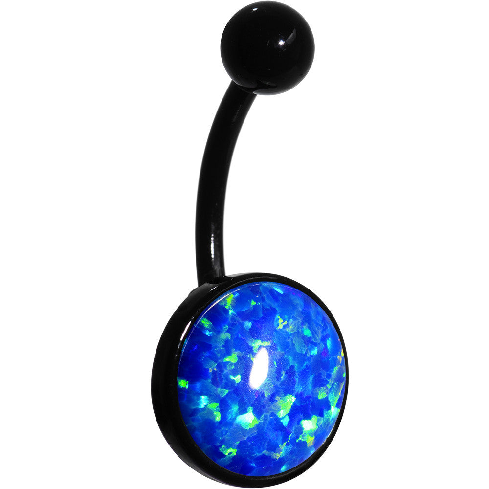 BodyCandy Aqua Synthetic Opal Black Anodized Bottom Mount Belly Ring — main product shot