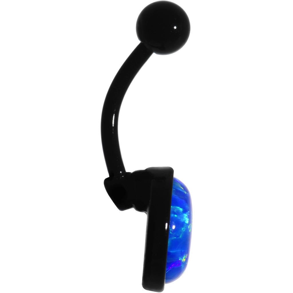 BodyCandy Aqua Synthetic Opal Black Anodized Bottom Mount Belly Ring — detail close-up