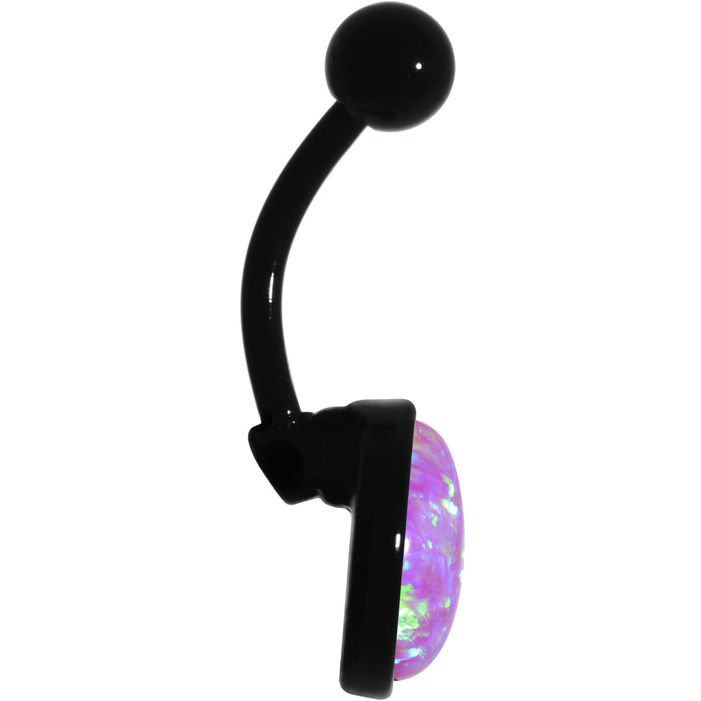 BodyCandy Pink Synthetic Opal Black Anodized Bottom Mount Belly Ring — detail close-up