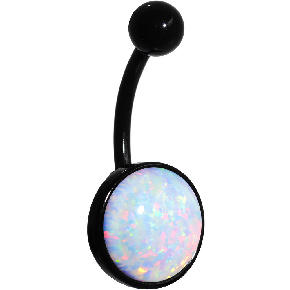 BodyCandy White Synthetic Opal Black Anodized Bottom Mount Belly Ring — main product shot