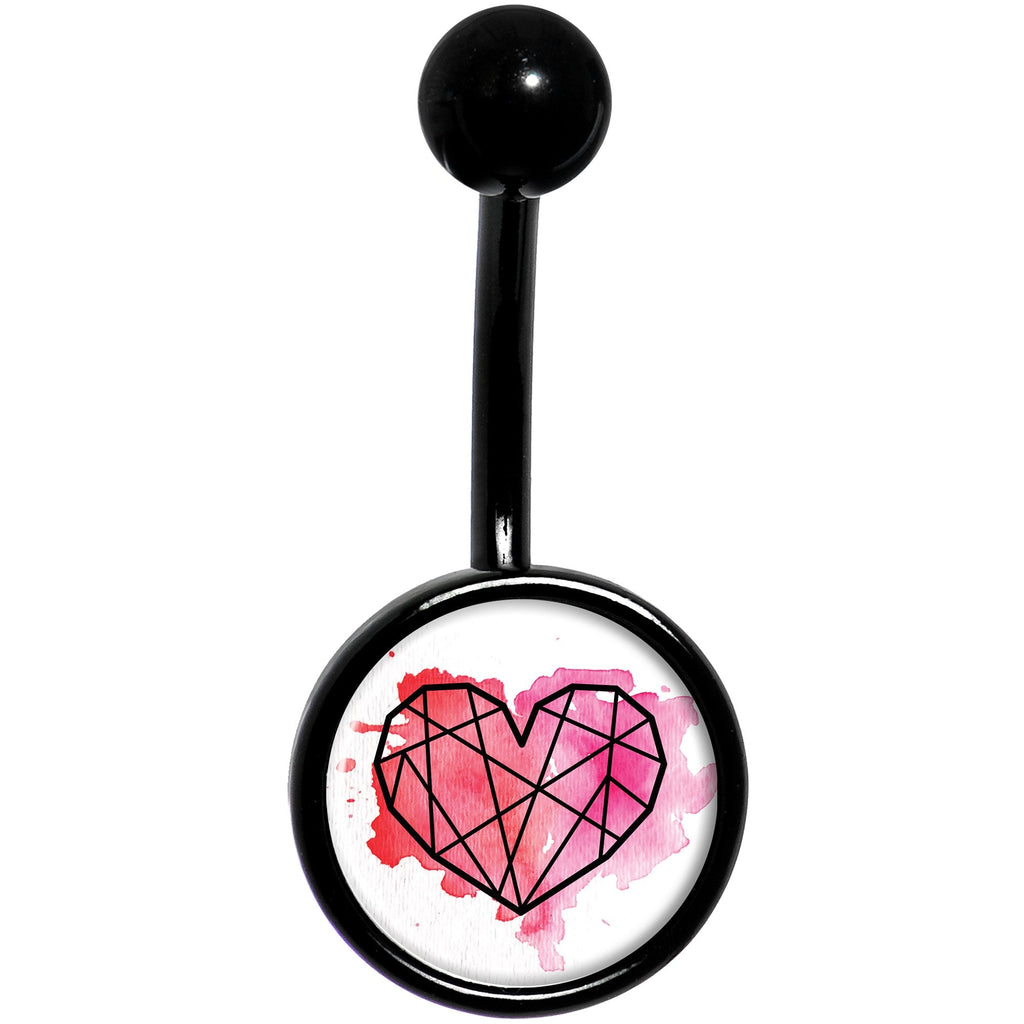 BodyCandy Watercolor Geometric Heart Black Belly Ring — detail and construction