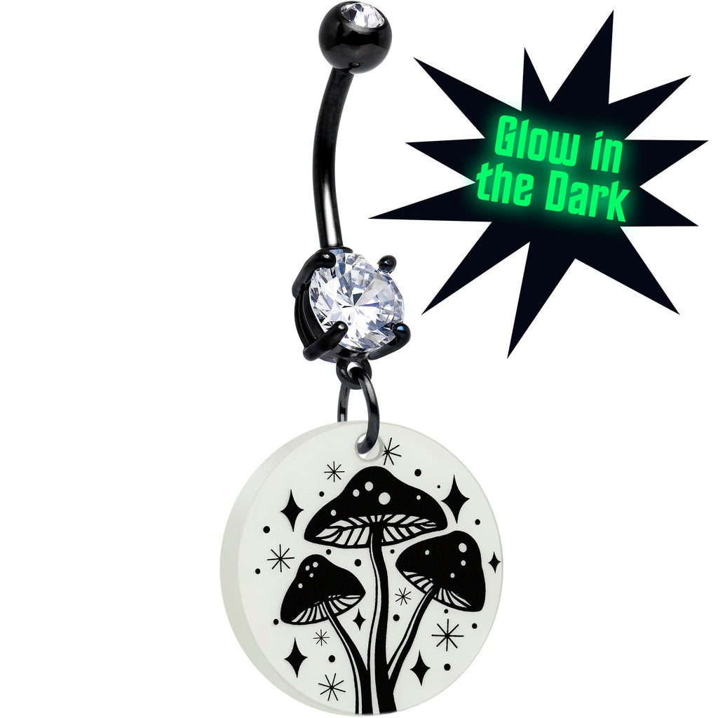 BodyCandy Black Double Gem Glow in the Dark Mystic Mushroom Dangle Belly Ring by Onyx O — main product shot