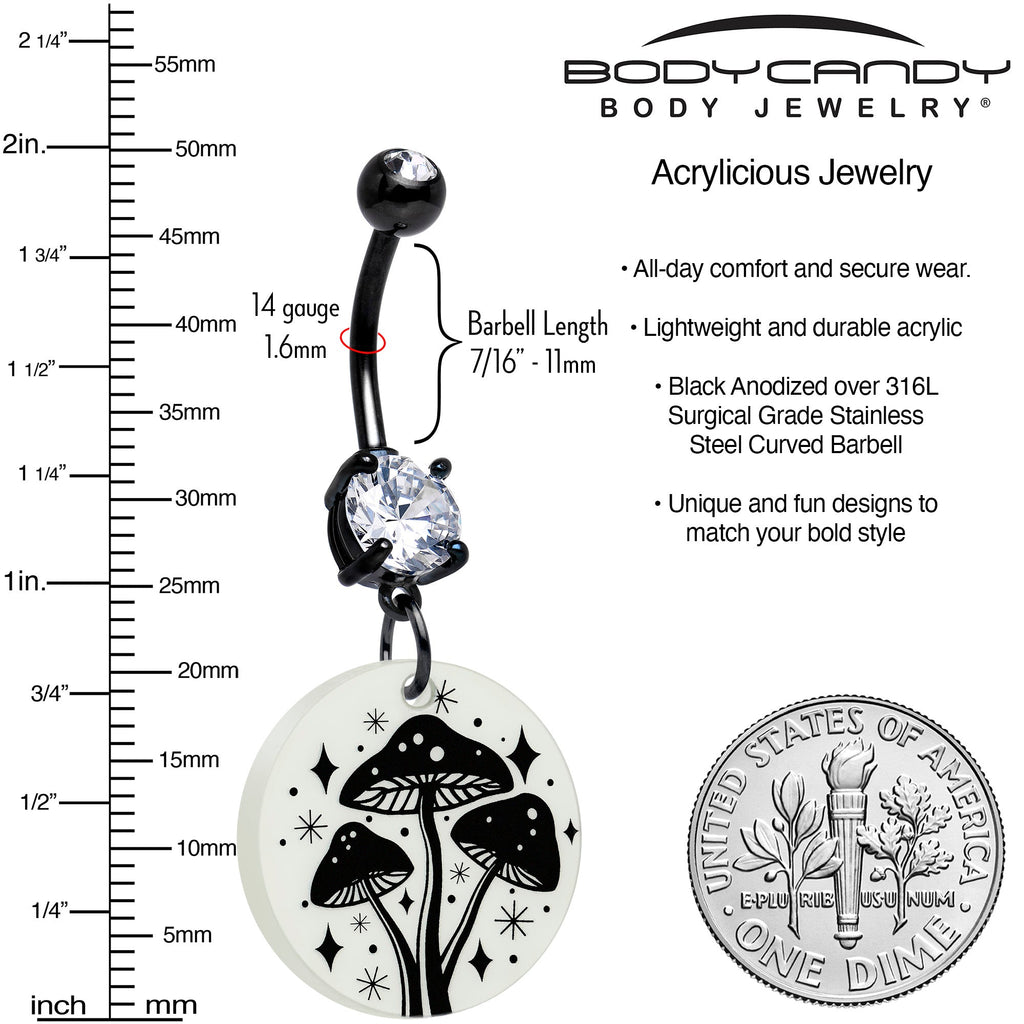 BodyCandy Black Double Gem Glow in the Dark Mystic Mushroom Dangle Belly Ring by Onyx O — lifestyle context