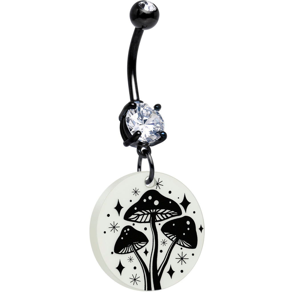 BodyCandy Black Double Gem Glow in the Dark Mystic Mushroom Dangle Belly Ring by Onyx O — side view
