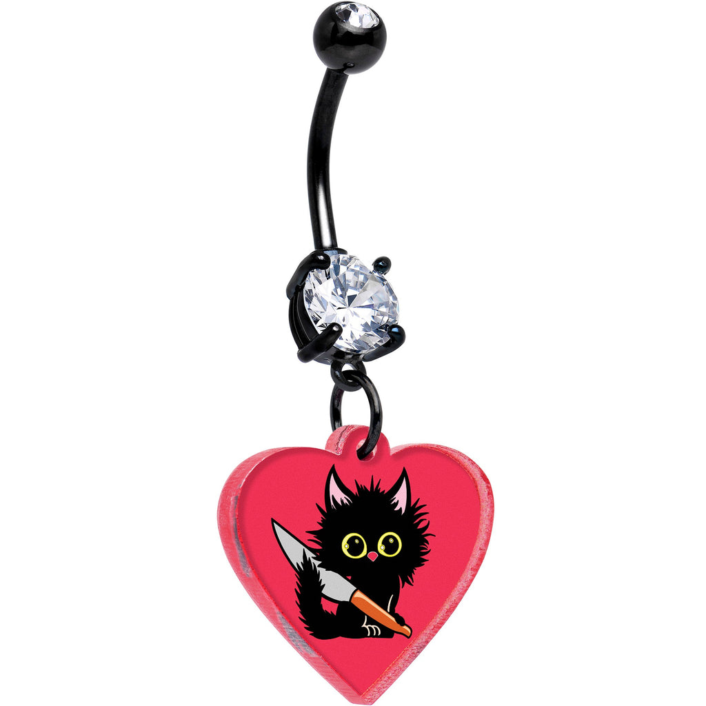BodyCandy Black Double Gem Heart Staby Cat Dangle Belly Ring by Onyx O — main product shot