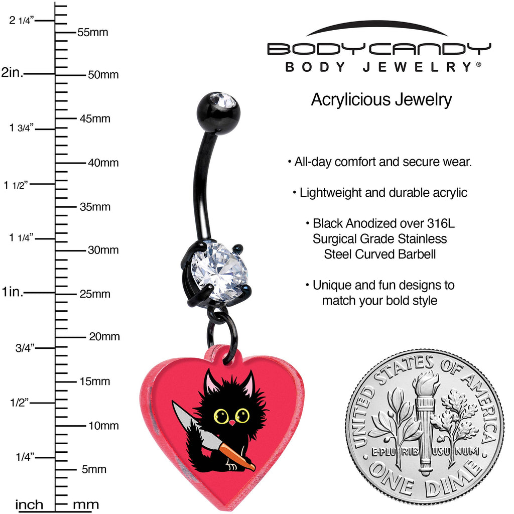 BodyCandy Black Double Gem Heart Staby Cat Dangle Belly Ring by Onyx O — lifestyle context