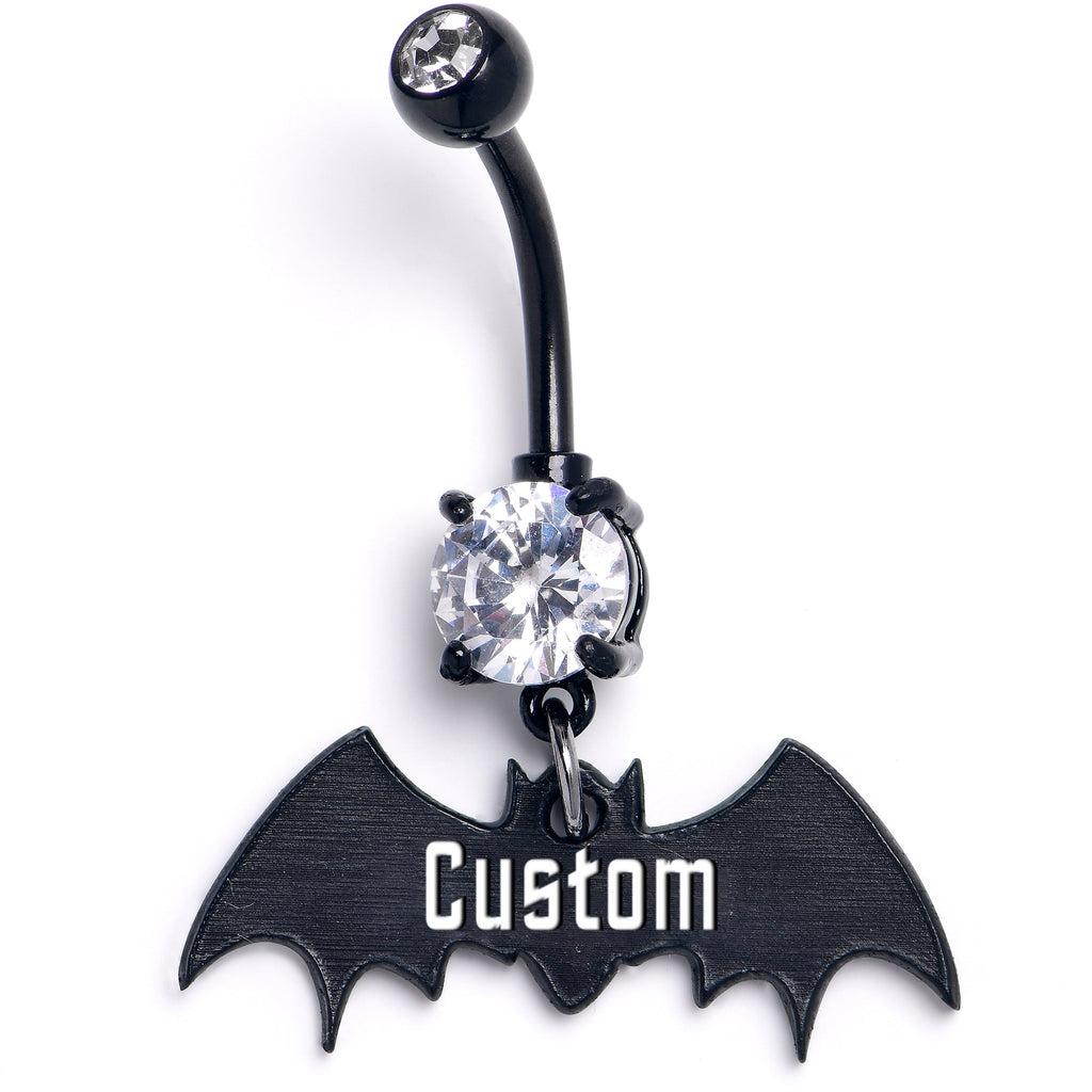 BodyCandy Custom Clear Gem Black Bat Personalized Dangle Belly Ring — main product shot