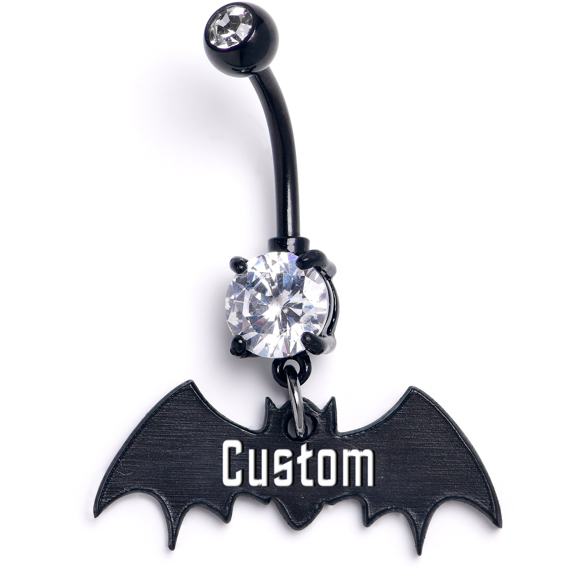 BodyCandy Custom Clear Gem Black Bat Personalized Dangle Belly Ring — main product shot
