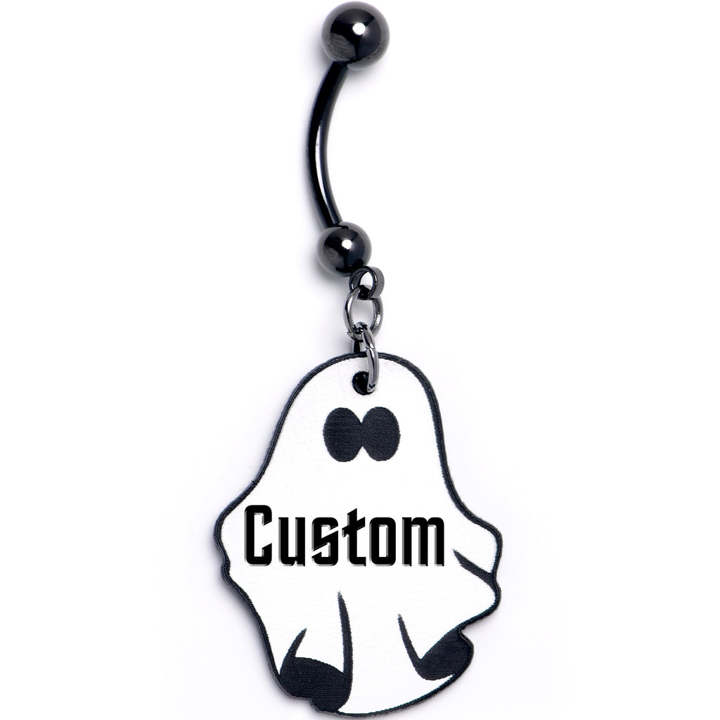 BodyCandy Custom Black Halloween Ghost Personalized Dangle Belly Ring — lifestyle context