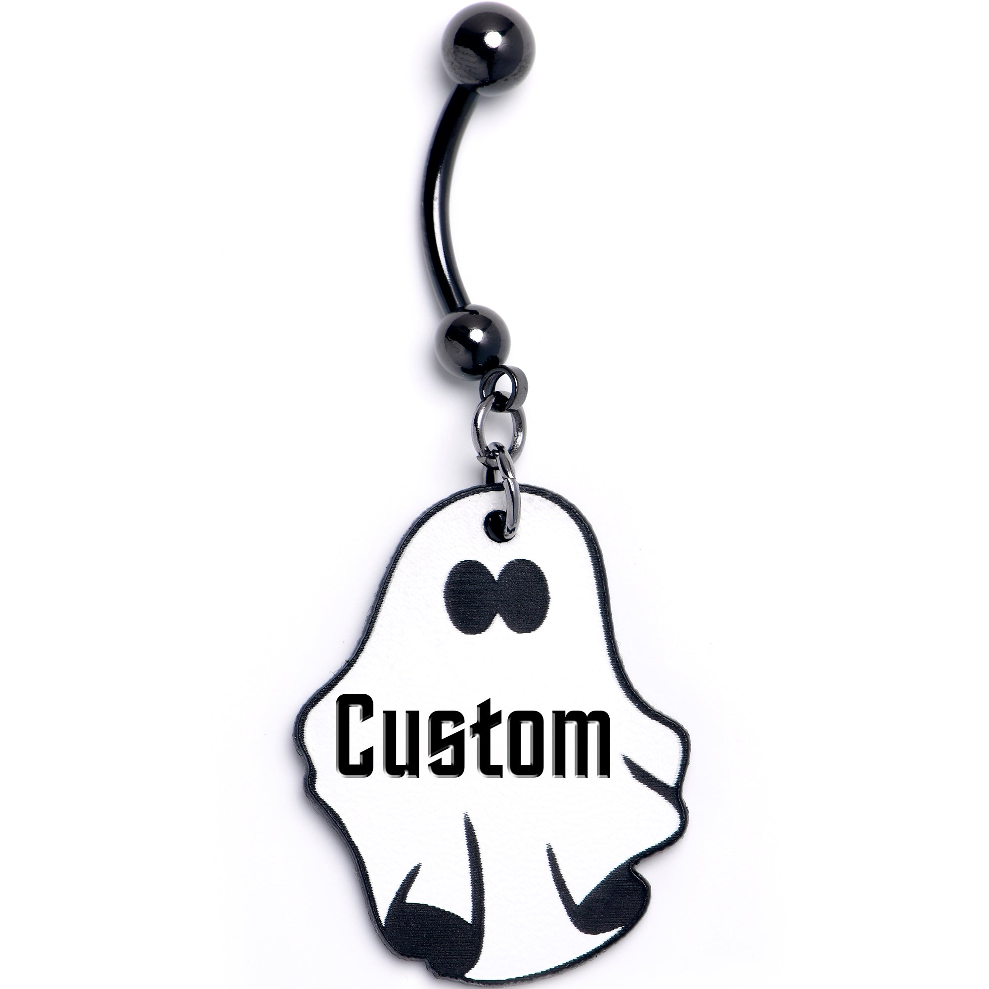 BodyCandy Custom Black Halloween Ghost Personalized Dangle Belly Ring — lifestyle context
