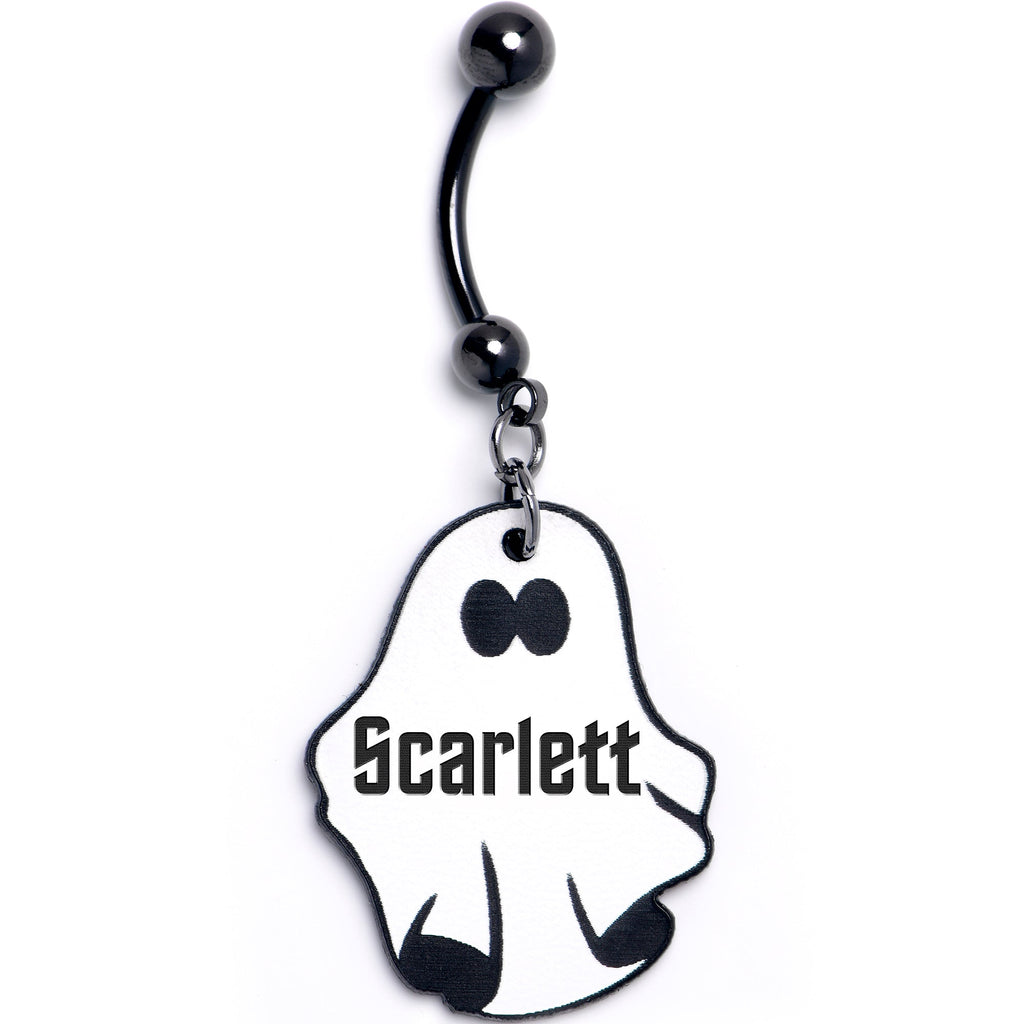 BodyCandy Custom Black Halloween Ghost Personalized Dangle Belly Ring — main product shot