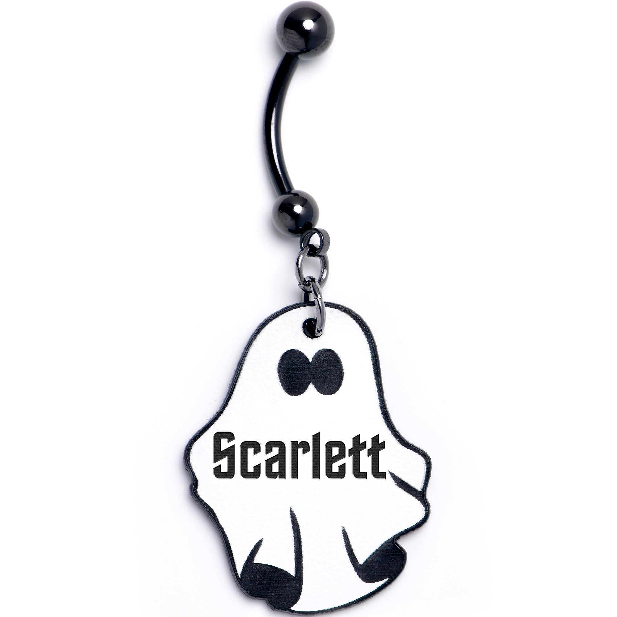 BodyCandy Custom Black Halloween Ghost Personalized Dangle Belly Ring — main product shot