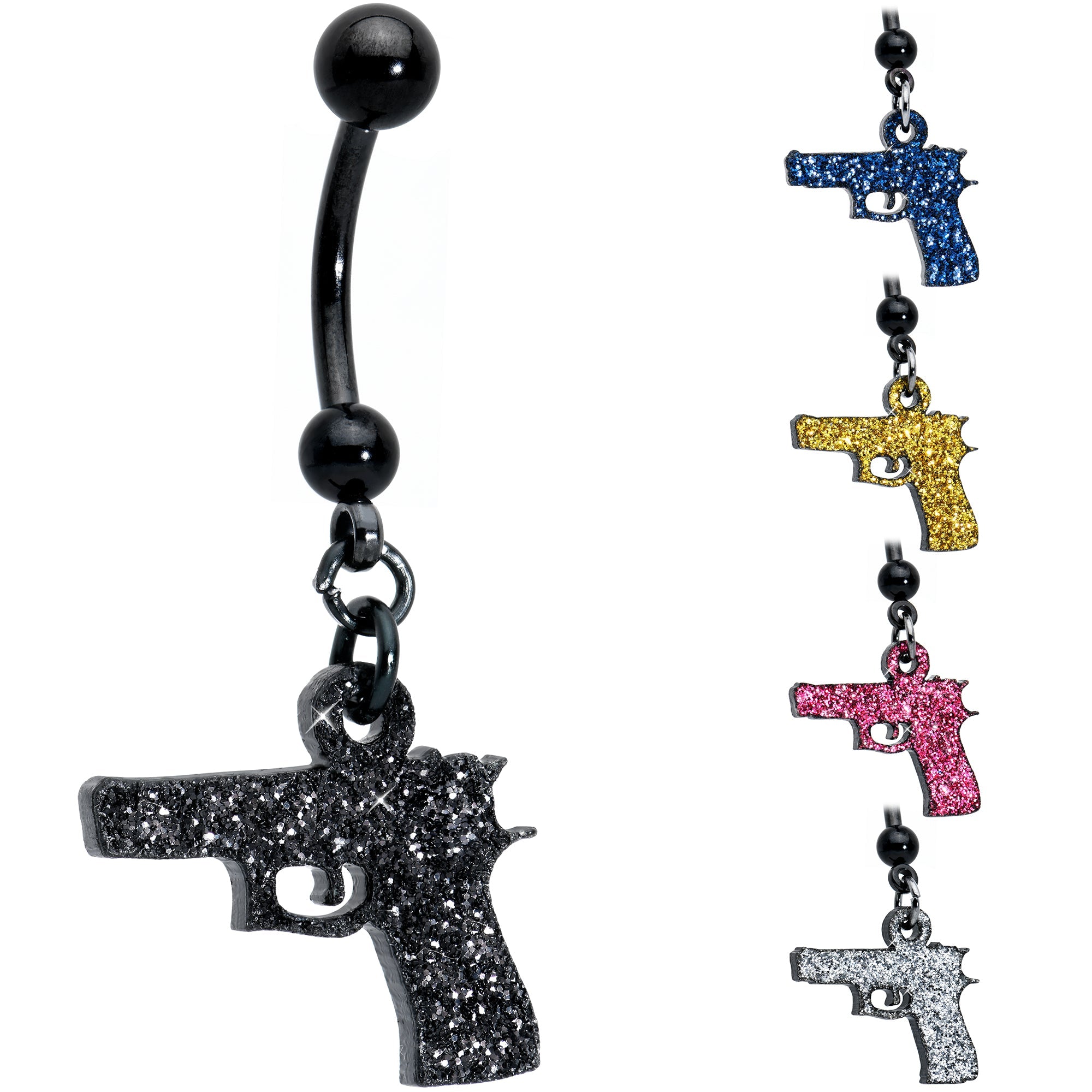 BodyCandy Blue Glitter Gun Dangle Belly Ring — alternative angle