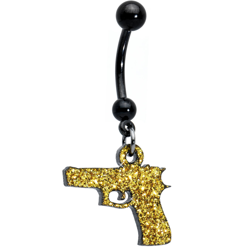 BodyCandy Yellow Glitter Gun Dangle Belly Ring — main product shot